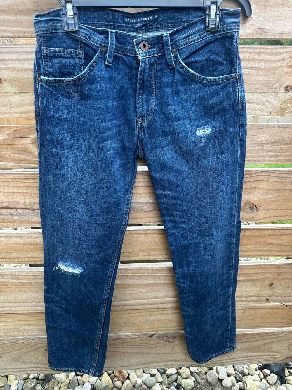 Ralph Lauren Women's Slim Straight Dark Blue Distressed Jeans